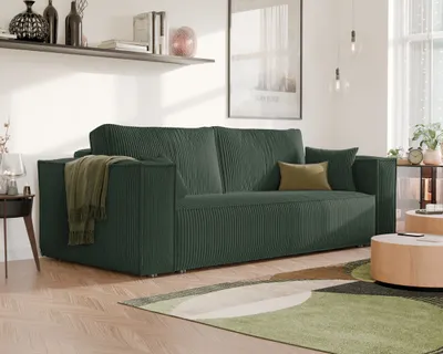 Produktbild von Freistehendes Polstersofa BALI mit Schlaffunktion und Stauraum Schlafsofa modernen Sofa Moderner Cordstoff Flaschengrün