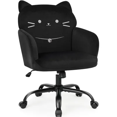 Produktbild von IWMH Bürostuhl mit Armlehnen, Höhenverstellbar Schreibtischstuhl, Drehstuhl mit Rollen, Katze Schminkstuhl, Homeoffice Stuhl - Schwarz