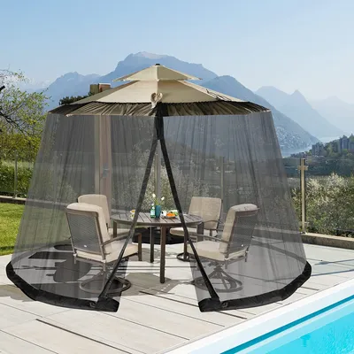 Image de COSTWAY Moustiquaire réglable pour parasols 250-300 cm Parapluie, moustiquaire à 2 portes, base remplissable, moustiquaire