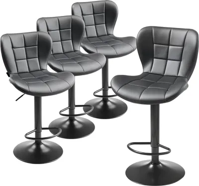Produktbild von VEVOR Barhocker 4 Stk. moderner Thekenhocker aus Kunstleder, 360° drehbarer Bistrohocker mit Rückenlehne & Fußstütze, höhenverstellbarer Küchenhocker (149,7 kg belastbar) für Esszimmer Schwarz