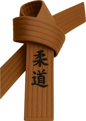 Produktbild von Judogürtel Braun bestickt - Judo Schriftzeichen japanisch - Braungurt mit Kanji Bestickung - 220 cm Länge