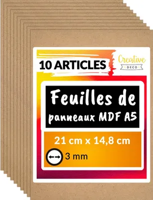 Image de Creative Deco 10 x A5 Panneau MDF 148 x 210 x 3 mm - Planche Bois Brut