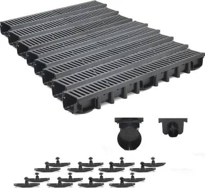 Produktbild von 8m Entwässerungsrinne Belastungsklasse C250, 98mm Gußrost komplett SET