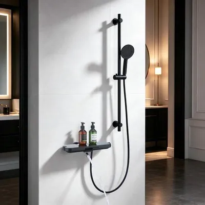 Productafbeelding van Douchestang met handdouche 90 cm, badarmatuur zwart