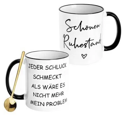 Produktbild von Keramik Tasse Rentner mit Goldlöffel 325ml Lustiges Ruhestand Geschenk