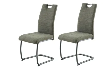 Produktbild von Hela Tische, 2er Set Freischwinger Esszimmerstuhl Florenz, Bezug Webstoff Grün+passende Gestellfarbe, ergonomische Lehne mit Griff, 120kg belastbar