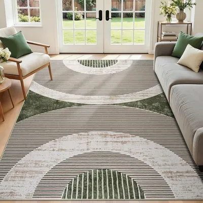 Image de Tapis géométrique moderne et lavable, dimensions 120 x 170 cm, idéal pour le salon et la chambre d'enfant