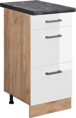 Immagine prodotto di Mobiletto base per cucina Vicco R-Line Bianco lucido 40 cm con cassetti, PL Antracite, Model 46816