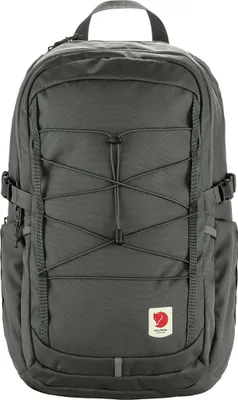 A front view of a gray backpack.