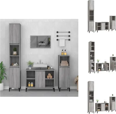 Produktbild von vidaXL 3-tlg. Badmöbel-Set Grau Sonoma Holzwerkstoff - Badezimmermöbel-Sets