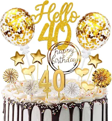 Obrázok produktu pre Dekorácia na tortu 40. narodeniny Muži Ženy 20 ks Zlatá dekorácia Hello 40 Cake Topper Narodeninové sviečky Kaufland