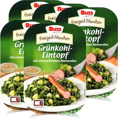Produktbild von Buss Freizeitmacher Grünkohl-Eintopf mit Mettenden 300g-Fertiggericht (5er Pack)