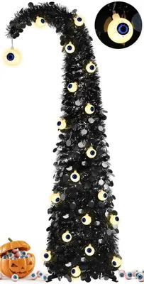 Productafbeelding van Grillige Halloween-boom met oogbol lichtslingers 5FT - Zwarte pop-up kerstboom met 30 oogbollichten opvouwbaar