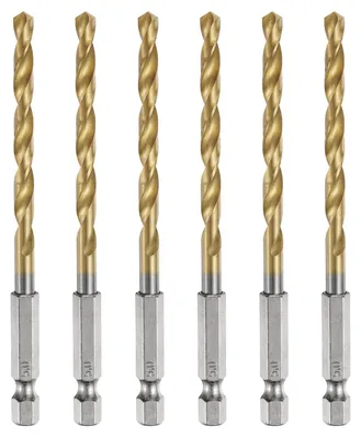 6 HSS-Spiralbohrer 5 mm, Titanbeschichtet, Sechskantschaft