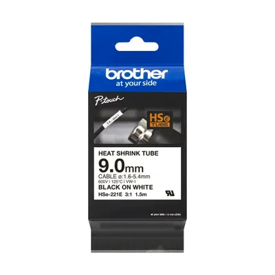 Produktbild von brother HSE221E brother rurka termokurczliwa HSe-221E HSE221E, 9 mm czarny na białym