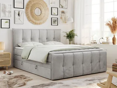 Produktbild von King Boxspringbett 140x200, Boxspringbett 140x200 mit Bettkasten und Matratze H4, Polsterbett 140x200 mit Matratze, Bett 140x200 mit Bettkasten, PREMIUM-11-KING - 140x200 - Hellgrau - Velvet - H4