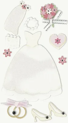 Produktbild von Sticker-Etikett Hochzeitskleid 8 Stück bunt Packung mit 6 Stück