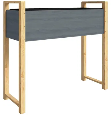 Produktbild von Hochbeet-Pflanzkasten - Freistehender hoher Pflanztrog - Holzbeine - Graue Holzmaserung - Für Gemüse und Blumen - Platzsparend - Balkon, Terrasse und Garten