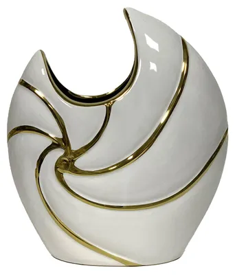 Produktbild von Tischvase aus Keramik in Form in Weiß glänzend und Gold, 9 x 22 x 25 cm