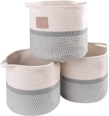 Produktbild von Famanu Aufbewahrungskörbe Set – 3 geflochtene Stoffkörbe – 32 x 32 x 32 cm