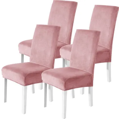 Produktbild von Stuhlhussen Samt 4er Set, Stretch, Waschbar, Rosa