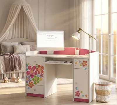 Produktbild von Happy Babies Computertisch mit Tastaturablage, Bürotisch mit Tastaturablage, 5 Schubladen, 1 Ablage, 125x89x60, Motive, Aufkleber zur Auswahl, Kinder
