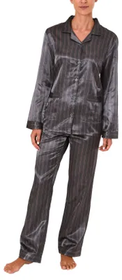 Produktbild von Langer Satin Pyjama, durchgeknöpft - 61509 ; anthrazit , 40