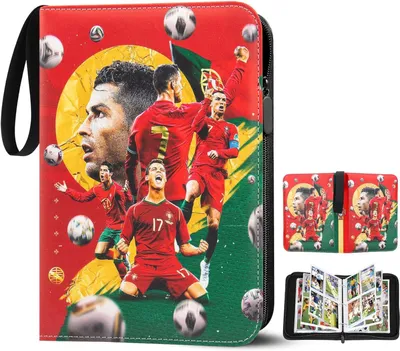 Produktbild von Fussball Karten Sammelalbum, 4 Fächer 50pcs Seiten Sammelkarten Album Sammelmappe für bis zu 400 Karten, Karten Ordner Heft mit Reißverschluss cr7