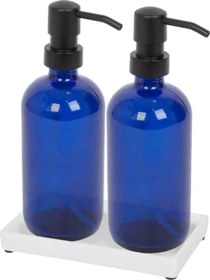 Produktbild von Harbor Housewares 2-teiliges Seifenspender-Set aus Glas mit Keramikschale – 500 ml – Blau