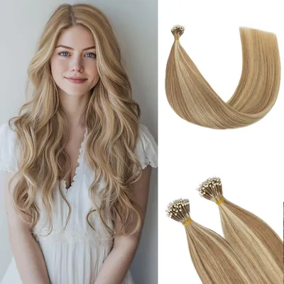 Imagen del producto de Extensiones de cabello tipo "nano ring" en color rubio balayage