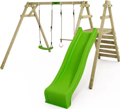 Produktbild von FATMOOSE Kinderschaukel Schaukelgestell JollyJack Schaukel, Schaukelgerüst, Schaukel & Trapez, Holzschaukel mit Kletteranbau - apfelgrün