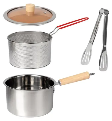 Produktbild von Frittierpfanne aus Edelstahl, multifunktional, mit Deckel und Sieb