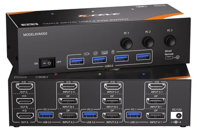 Zdjęcie produktu dla Przełącznik KVM 8K przy 60 Hz, obsługujący 3 komputery i 3 monitory