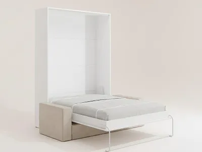 Produktbild von Schrankbett - 140 x 200 cm - Weiß - Vertikale manuelle Öffnung - Mit Sofa - BEGANIO