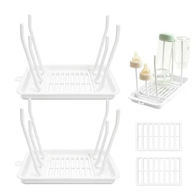 Klappbarer Flaschenabtropfständer, 2 Stück, weiß, BPA-frei