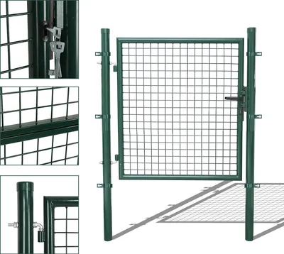 Produktbild von Clanmacy Gartentor Zauntür Gartenzaun Gartentore Pulverbeschichtet Verzinkt mit Schloss Türklinke und Schlüssel Grün Rundpfosten 100x100cm