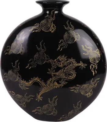 Produktbild von Fine Asianliving Chinesische Vase Porzellan Schwarz Drache Handgemalt B32xT12xH34cm Dekorative Vase Blumenvase Orientalische Keramik Vase Dekoration Vase Moderne Tischdekoration Vase