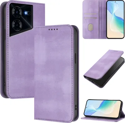 Obrázek produktu pro Pouzdro pro Tecno Pova 5 Pro 5G, vintage kožené pouzdro s RFID ochranou, přihrádkami na karty, stojánkem Fialový