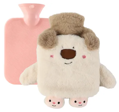 Immagine prodotto di Borsa dell'acqua calda Bottiglia dell'acqua calda - 1000 ml - Copertura in peluche - 25,5 x 15,8 cm - A prova di perdite e impermeabile