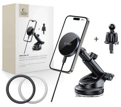 Immagine prodotto di Tech-Protect Mm15W-V5 Magnetic Magsafe Dashboard & Vent Mount Car Charger Wireless 15W Nero/Nero