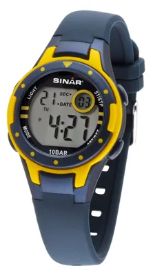 Produktbild von SINAR Jugenduhr Kinder Armbanduhr Digital Quarz Silikon XE-52-2 gelb blau