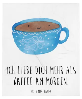Produktbild von Mr. & Mrs. Panda Bettdecke Kaffee Tasse - Weiß - Geschenk, Couchdecke, Kuscheldecke, Lustige Sprüche, Glücklich, Kunstfelldecke, Genuss, Wohndecke, Liebe, Sofaüberwurf