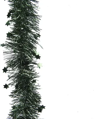 Produktbild von Weihnachtsgirlande Lametta mit Sternen 9cm x 2,7m - Piniengrün