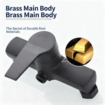 Produktbild von STUNQ® Duscharmatur Wandmontage Schwarz, Handbrause Duschkopf, Kalt- und Warmwasser-Mischbatterie für das Badezimmer