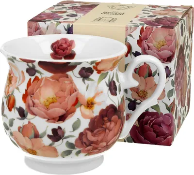 Produktbild von DUO FLORAL Retro Becher 500 ml SPRING ROSES WHITE New Bone China Porzellan