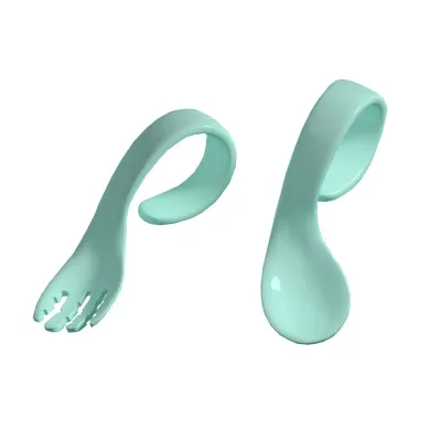 Produktbild von 2pcs Baby Utensils Set Easy Grip BPA Free PP Kinder Selbstfütterung Lernlöffel Gabeln für Kleinkind Set für Kleinkind-Blau Grün