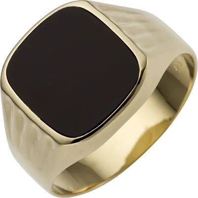 Produktbild von Herren Ring aus 585 Gold Gelbgold mit Onyx schwarz flach B: 14,7mm Innenumfang 60mm  Ø19.1mm
