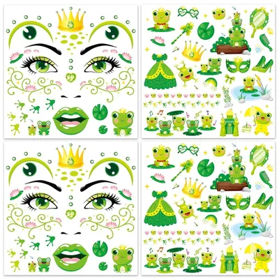 Productafbeelding van Tijdelijke tatoeages: groene kikker, 4 stuks, geschikt voor carnaval en Halloween
