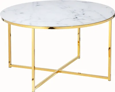 Produktbild von SalesFever Couchtisch 80 cm | Glasplatte foliert in Marmor-Optik | Gestell Metall | B 80 x T 80 x H 45 cm | weiß-goldfarben
