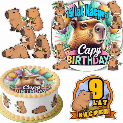 Image de Zestaw Opłatek Na Tort 20Cm + 16 Postaci - Kapibara + Imię 15Cm 18Cm